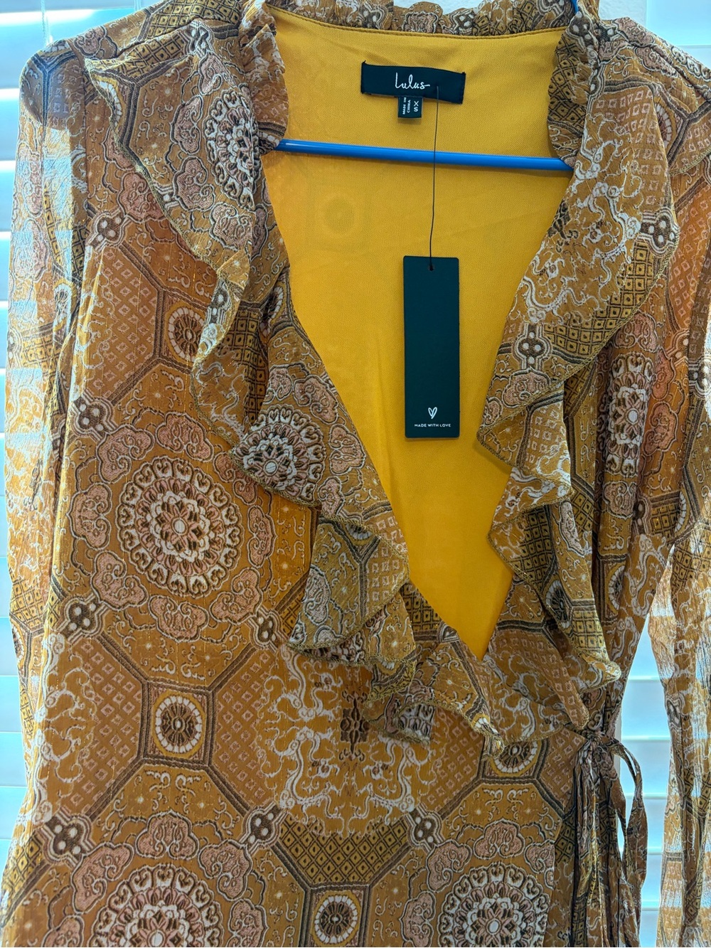 Lulus Mustard Wrap Dress - Picture 4 of 4